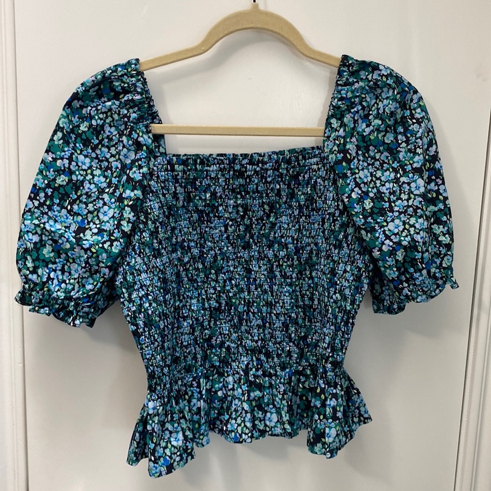 J. crew cropped smocked floral print puff sleeve top